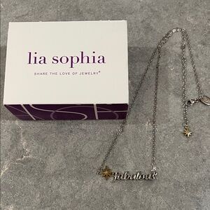 Lia Sophia Silver Necklace with Gold Accent and diamond chip.